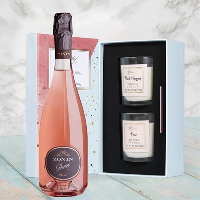 Zonin Rose Prosecco D.O.C 75cl With Love Body & Earth 2 Scented Candle Gift Box